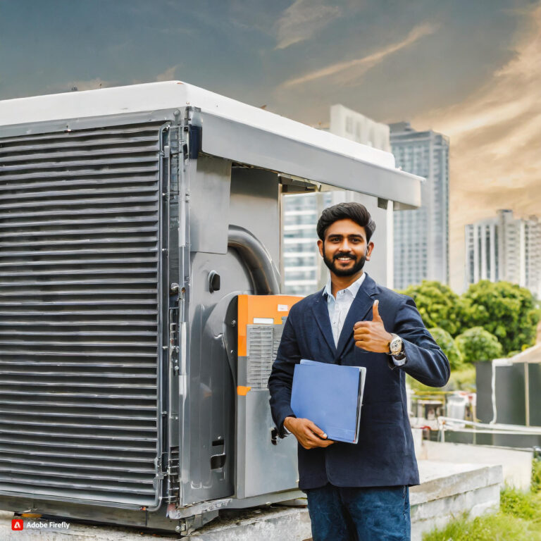 man with approval for big diesel generator with a commercial building